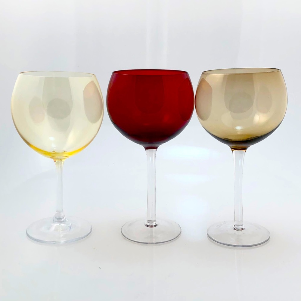 3 Mix & Match globe wine cups. Red, yellow, amber.